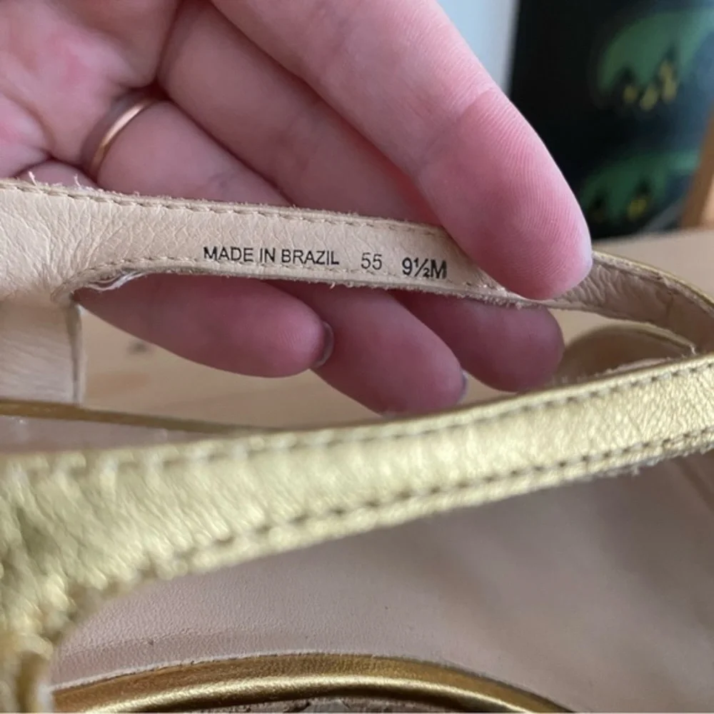 Kate Spade Gold Leather Cork Wedge Platform Sandals 9.5